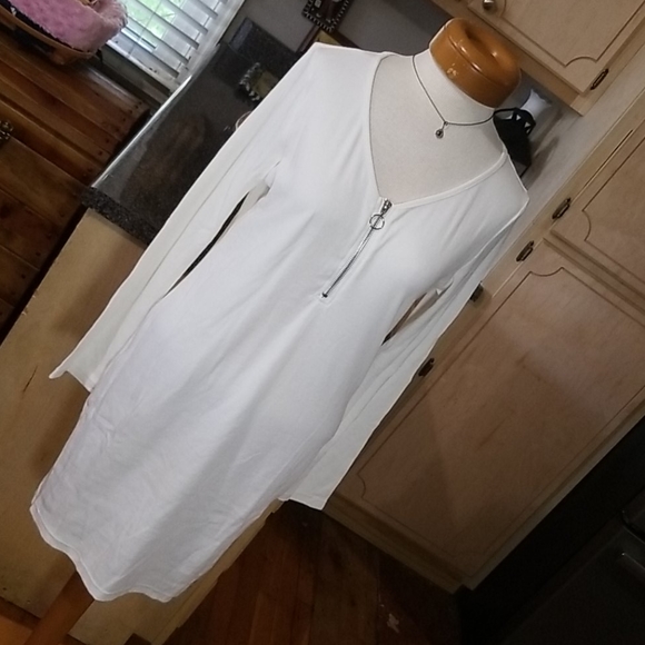 Cream Long Sleeve Dress Off White Color - Picture 1 of 6
